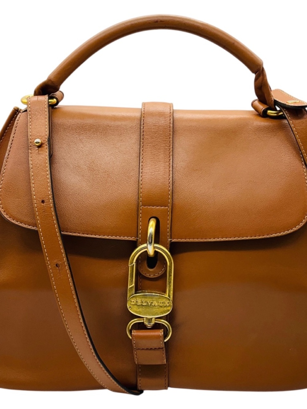 DELVAUX LIGHT BROWN / COGNAC CALFSKIN LEATHER GIN FIZZ JUMPING SATCHEL HANDBAG